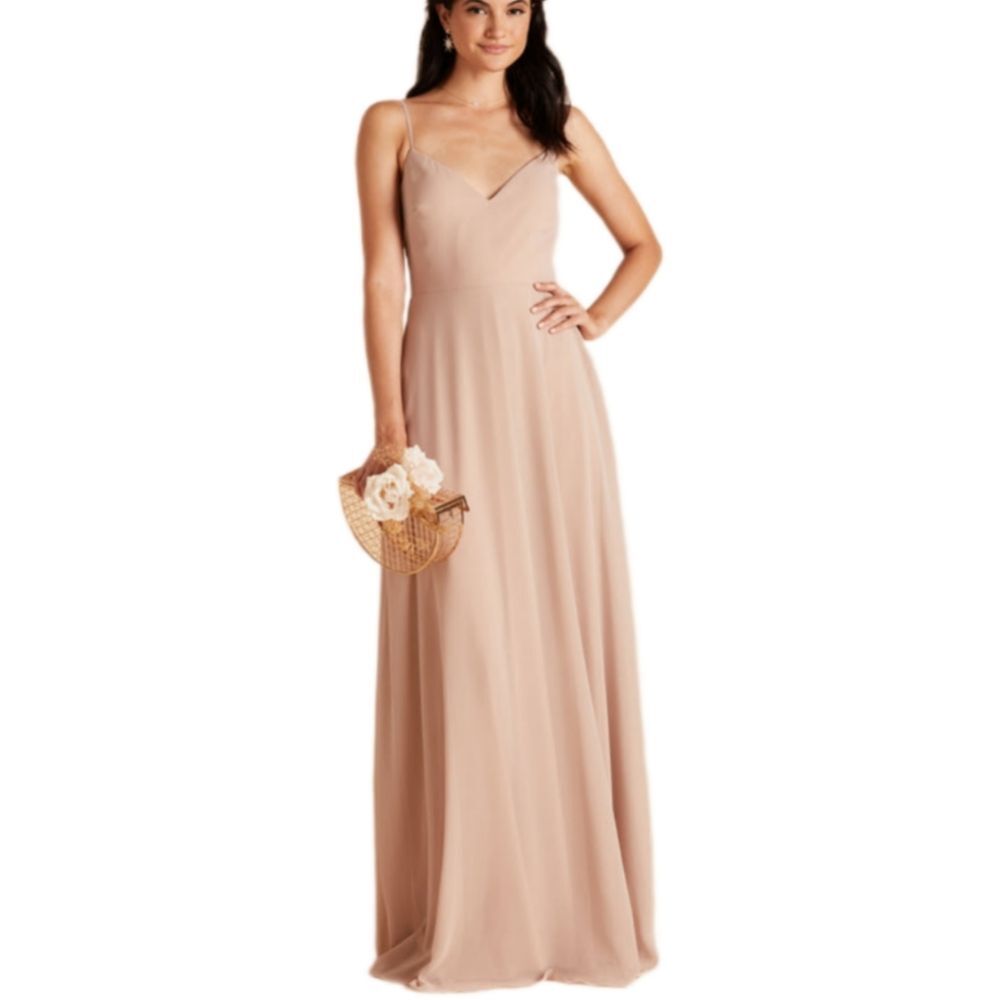 Birdy Grey Devin Chiffon Taupe‎ Maxi Dress Womens Medium Pockets Sweetheart Prom